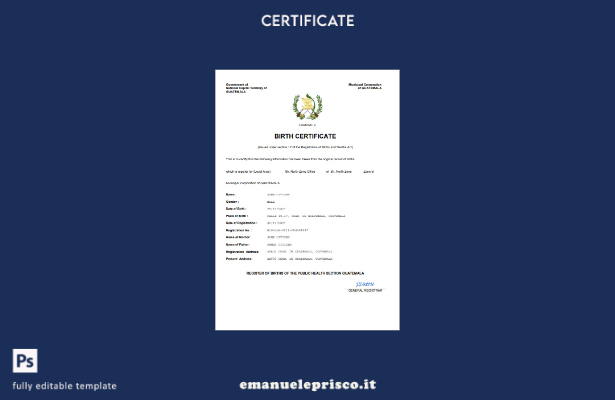 certificato di nascita del Guatemala in stile verificato modello Word e PDF
